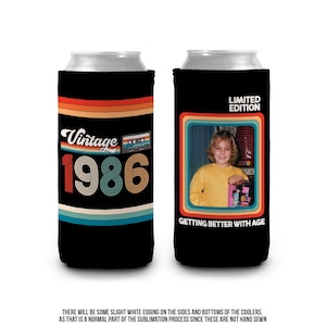 40th birthday photo slim or regular can coolie | personalized classic nostalgia can cooler | any age birthday party favor can cooler retro SLIM 12oz can