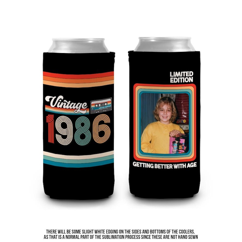 40th birthday photo slim or regular can coolie | personalized classic nostalgia can cooler | any age birthday party favor can cooler retro SLIM 12oz can