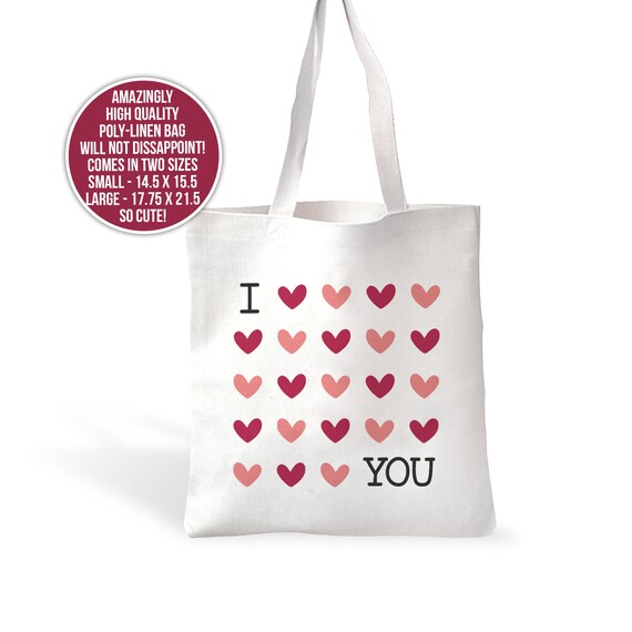 Valentine s Day Bag i heart you valentine bag red and pink hearts linen textured tote bag for valentine treat sub bag 007 Etsy