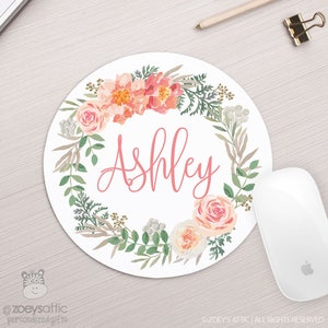 floral monogram personalized mousepad round  / circular - makes a great new job / teacher gift monogram mousepad round MSP-005