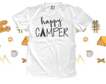 happy camper - kids camping shirt - fun vacation tshirt summer camp MCMP-003