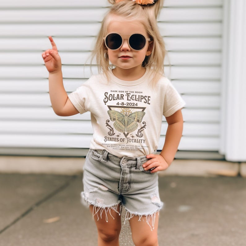 total solar eclipse cute toddler girls t-shirt totality retro boho style natural colored tee kids infant toddler cool eclipse tshirts school image 1