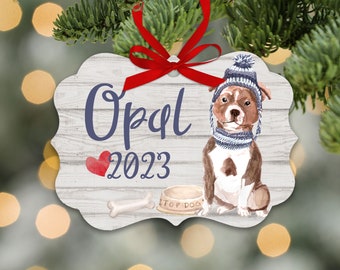 Pit Bull dog ornament | personalized pit bull ornament | pet dog ornament pit bull | pit bull dog Christmas Ornament MBO-035