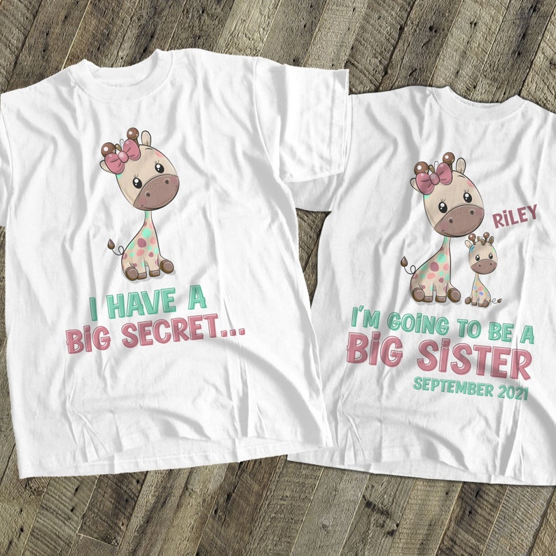 big sister shirts big sister to be giraffe secret pregnancy announcement big sister tshirt MGRF-009 image 1