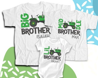 tractor matching brother shirts - sibling set of THREE shirts - tractor sibling shirts MTRC-009-3Set