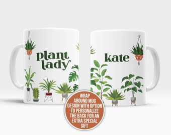 tasse à café de jardinage | tasse de thé de dame de plante | tasse cadeau de jardinier amoureux des plantes | Tasse à café avec plantes en pot, personnalisation facultative, cadeau, tasse-033