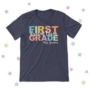 Colorful dream team teacher shirt second grade colorful stitch font simple team teacher dark shirt soft shirt first grade team 22MSCL2-027-D