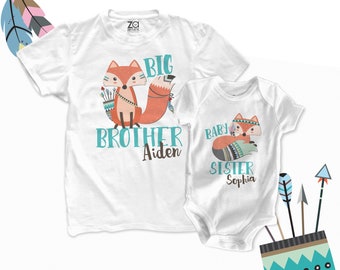 Big brother lil sister or any brother sister combination matching fox sibling shirt set  MSS-001