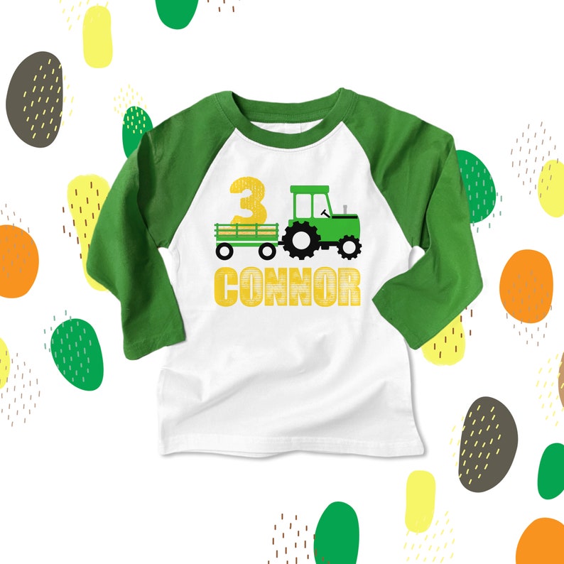 Tractor birthday shirt any age birthday tractor shirt green tractor themed birthday personalized shirt plow tractor 22BD-007-R White/Green