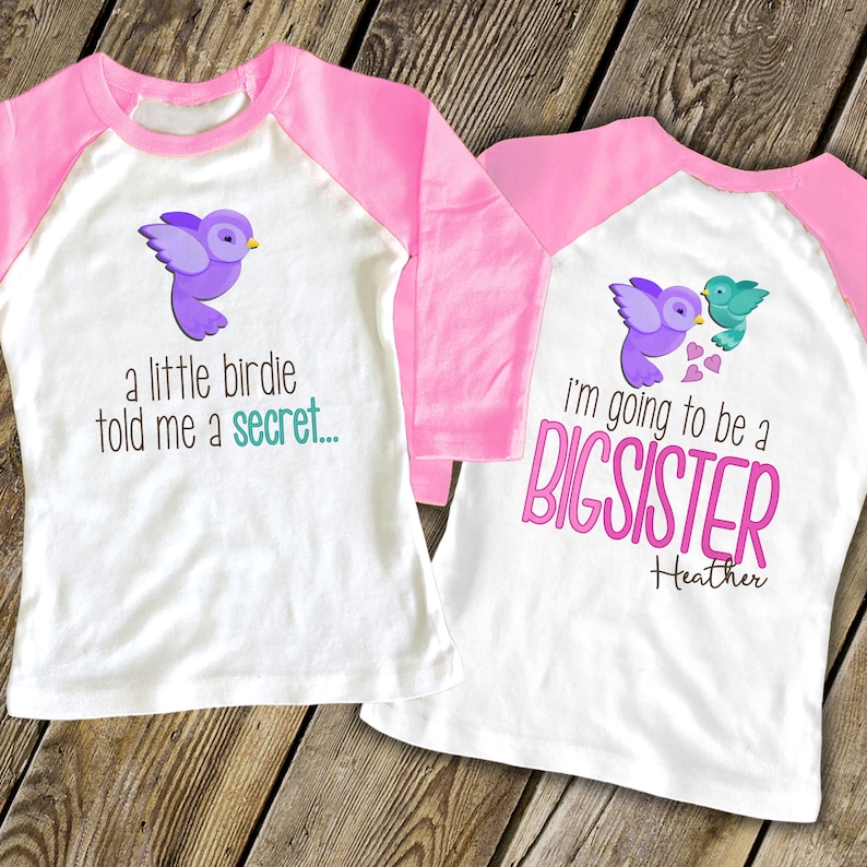 big sister shirt  - big sister to be pregnancy announcement shirt  raglan sleeve WHIMSY BIRD MWHB-004-r 