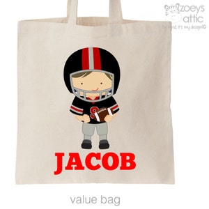 Football bag boy football player personalized tote bag choose value or heavyweight tote image 1