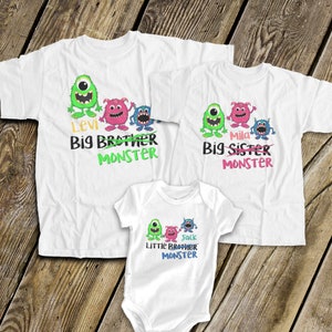 Matching sister brother little MONSTER sibling shirts matching set of three for ANY combination MMST-005 image 1