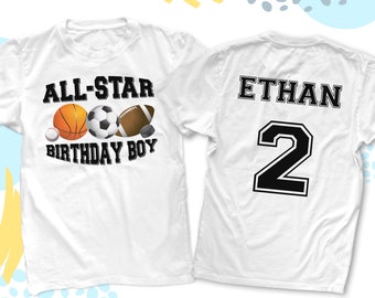 sports birthday boy shirt | soccer baseball football basketball | all star sports theme tshirt birthday shirt 22BD-058-FB