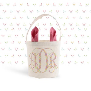 monogram easter basket | bunny ears easter basket pink, blue or green - custom personalized easter bunny bag with ears plaid monogrammed