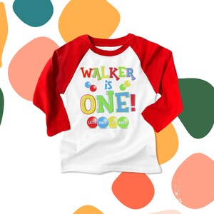 First 1st birthday ball primary color theme birthday party let's have a ball raglan shirt 22BD-061-R