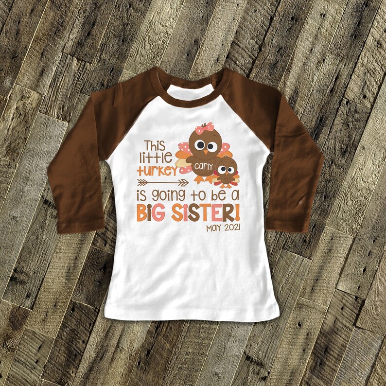 Thanksgiving Big Sister Shirt, Thanksgiving Pregnancy Announcement Shirt, Turkey Big Sister Shirt 22SNLF-030-GR image 2