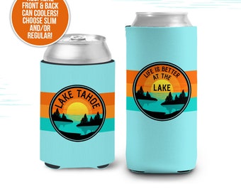 Vacation can coolies | life is better at the lake vacation can coolers | lake trip personalized slim or regular size can coolies MCC-170