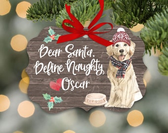 Golden Retriever dog ornament | funny golden lover ornament | dear santa define naughty | golden retriever Christmas ornament  MBO-048