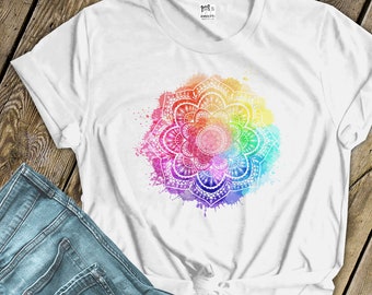 Pride shirt | gay pride rainbow watercolor mandala unisex t-shirt or womens v-neck shirt | LGBTQ shirts | gay pride unisex tee MPS-020