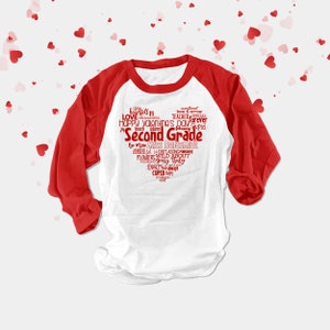 teacher shirt Valentine's day teacher shirt heart teacher name grade personalized raglan shirt for teachers 22SNLV-042-R