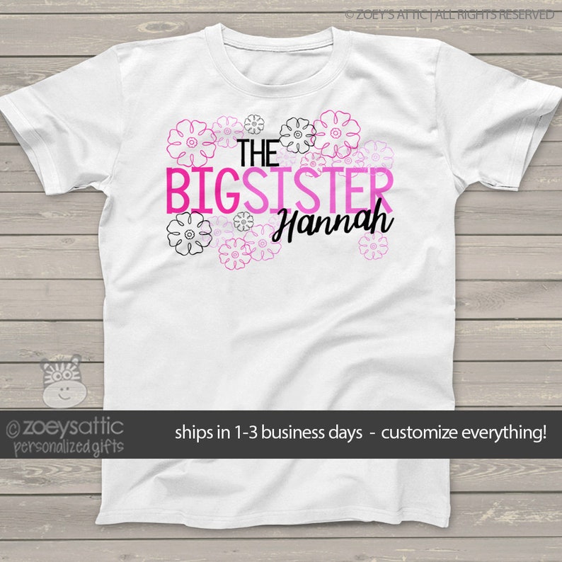 Big sister personalized flower Tshirt MFLR-005 image 1