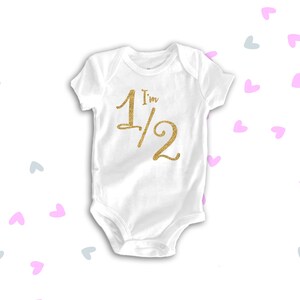 Half birthday sparkly glitter bodysuit or shirt - adorable baby shower gift - choose your glitter color HBGO