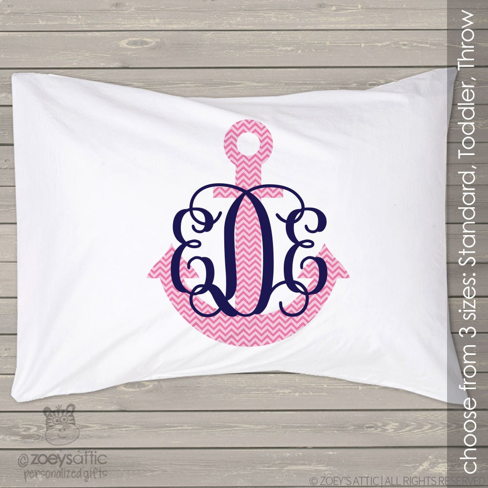 Monogram pillowcase initials with chevron anchor standard size Etsy