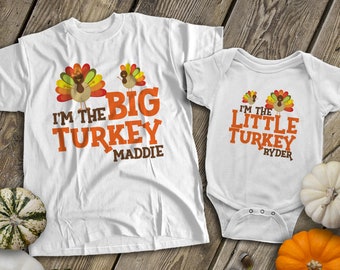 matching sibling thanksgiving shirts for big / little brother or big / little sister sibling set perfect for turkey day 22SNLF-028-Set