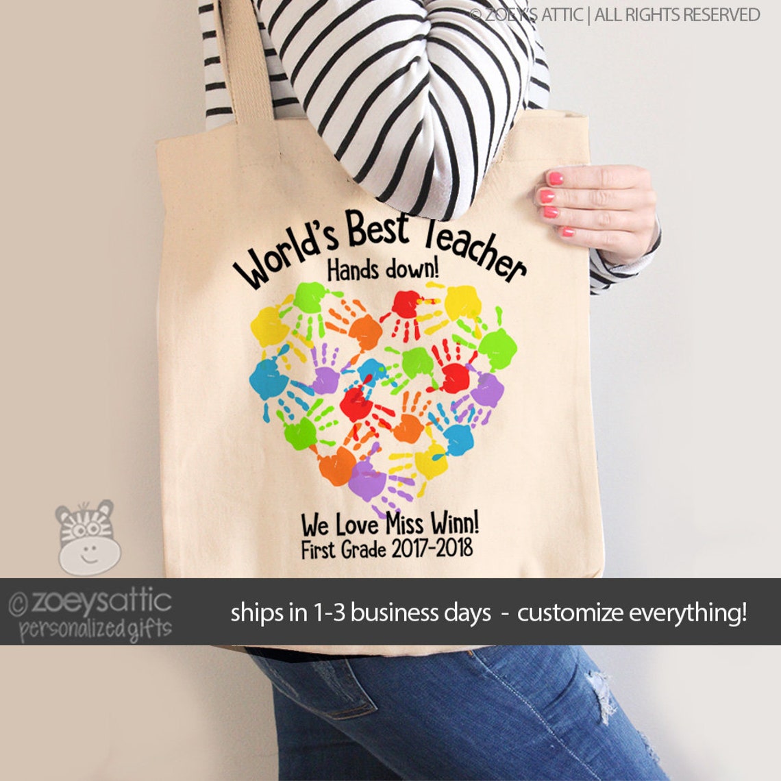 Worlds Best Teacher Tote Bag Adorable Teacher Tote Good for Etsy