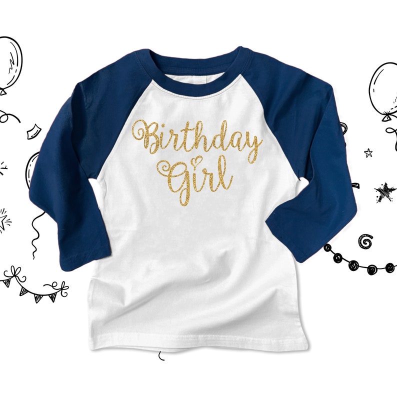 Birthday girl sparkly glitter raglan shirt fun glitter birthday shirt you choose glitter color BGSTS image 1