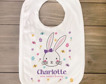 Easter Bib | one sweet bunny girl personalized bib for baby's first easter | sweet easter bunny infant bib BIB-005