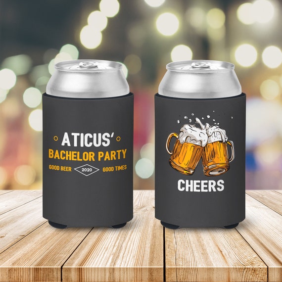 bachelor party coolie, good times good beer beverage insulator