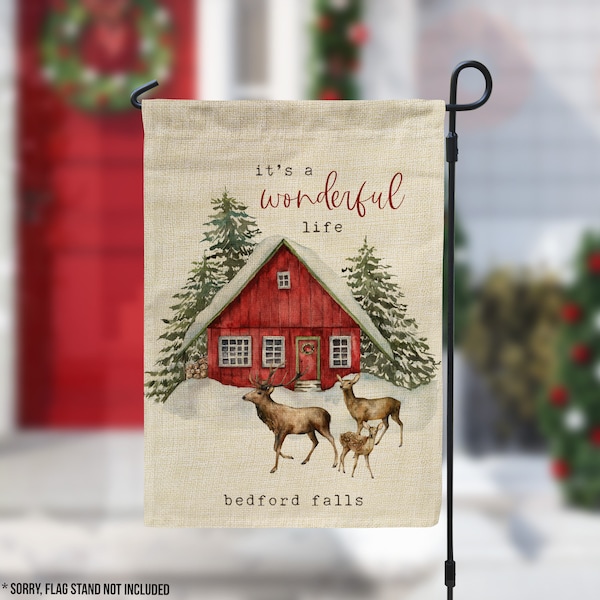 Christmas Garden Flag | it's a wonderful life garden house flag | snowy farmhouse deer holiday garden flag gdnflag-037
