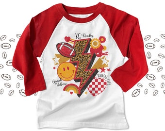 Kansas City shirt for girls | trendy handmade KC rocks kids youth raglan shirt | good vibes kansas city fan raglan style shirt 22city-019-R