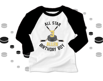 HOCKEY Birthday Boy shirt - all star hockey, sports themed birthday party  raglan t-shirt 22BD-060-R