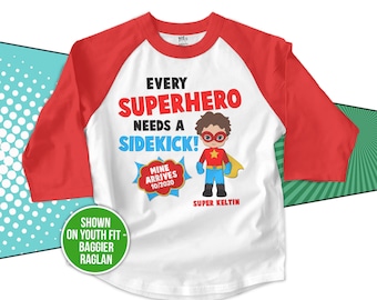 Big brother superhero or big brother to be every superhero needs a sidekick pregnancy announcement raglan shirt - MSUP-010-R