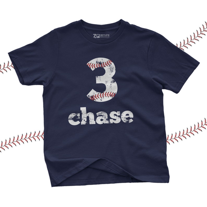 baseball birthday t shirt baseball party shirt distressed number and lettering any number birthday shirt any age party 22SPRT-020-D Navy
