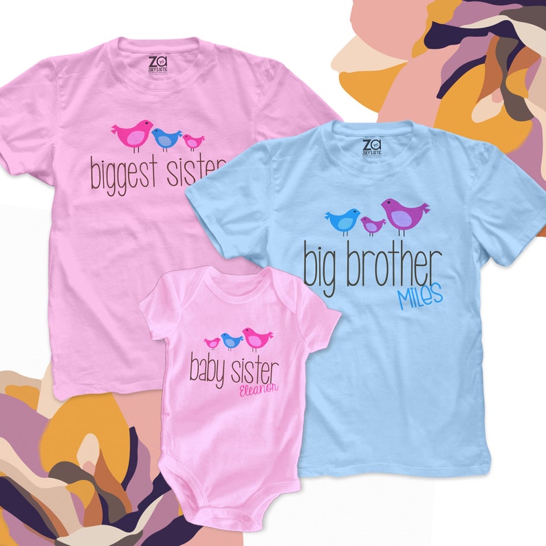 Matching sibling shirts set full flock of THREE original pecking order shirts big little middle brothers and sisters MAB-002-5-Set image 2