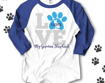 LOVE dogs German Shepherd unisex Adult raglan sleeve shirt MPUP-013-GS