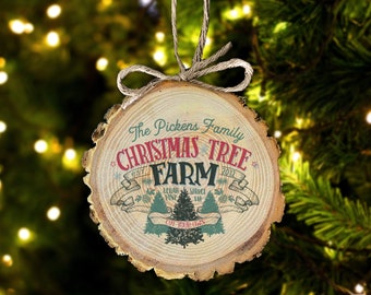 Christmas family ornament | christmas tree farm family holiday ornament | family christmas ornament | real wood slice ornament MWO22-041