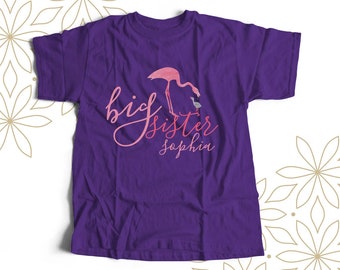 big sister shirts | big sister to be | pink flamingo big sister dark tshirt | big sister pregnancy announcement MSS-010-D