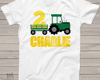 Tractor birthday shirt - green yellow chevron personalized birthday shirt - plow tractor MBD-008