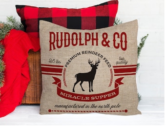 Christmas pillow | rudolph & co premium reindeer feed holiday pillowcase pillow | farmhouse christmas decor throw pillow pillowcase PIL-224