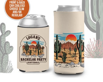 Bachelor party can coolies | desert cactus personalized beverage insulators | slim or regular can size party favors MCC-315
