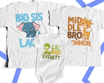 matching brother sister sibling shirts set of three matching jungle design shirts for ANY combination - you choose the wording MANM-018