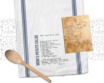 Recette manuscrite de torchon pour sac de farine - recette préférée écrite à la main pour un torchon souvenir cadeau unique pour la fête des mères MTT-003