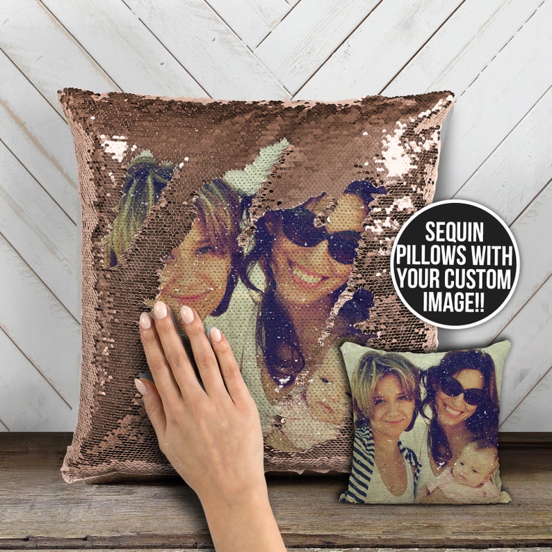 Family photo sequin pillow  custom image reversible sequin image 0