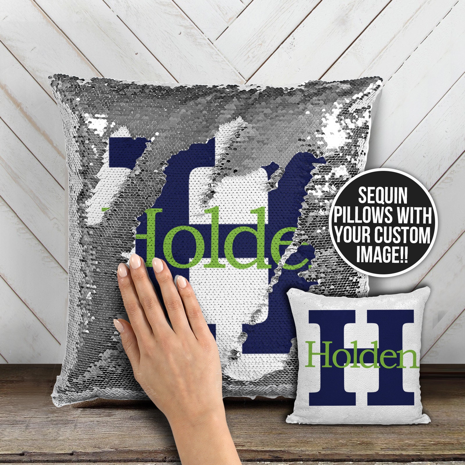 flip sequin initial pillow