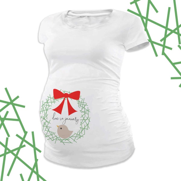 Christmas belly print nesting bird  long or short sleeve maternity or non maternity pregnancy announcement Tshirt MMAT-067