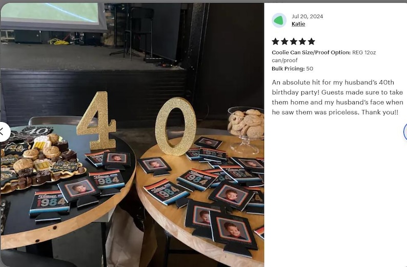 40th birthday photo slim or regular can coolie | personalized classic nostalgia can cooler | any age birthday party favor can cooler retro image 5
